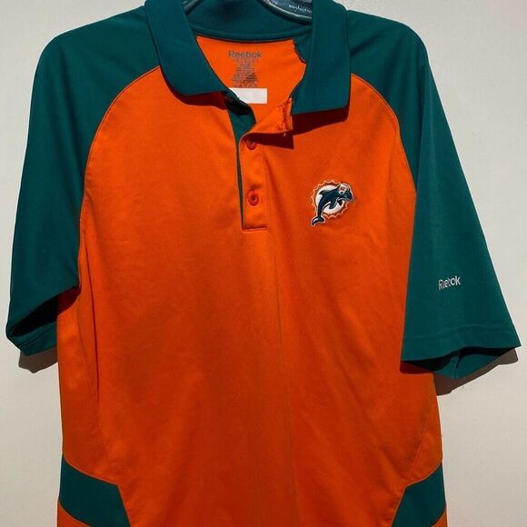 Reebok Men's Colorblock Logo Embroidered NFL Miami Dolphins Polo Shirt Size Smal - Picture 1 of 11